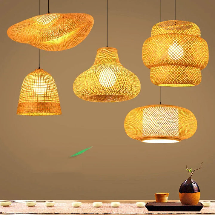 Håndlaget rattan hengende lampe | Naturlig lys for stue og spisestue | Koselig boho-stil