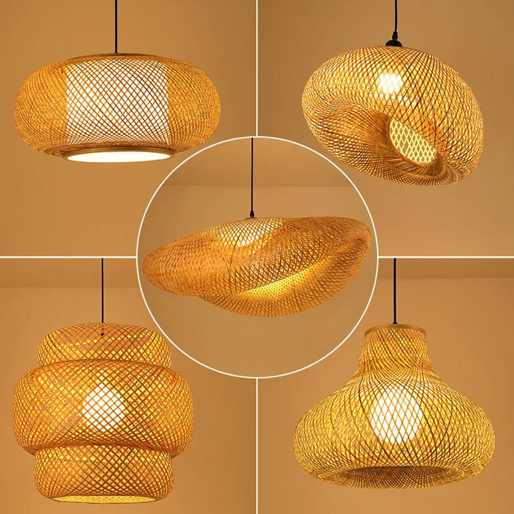 Håndlaget rattan hengende lampe | Naturlig lys for stue og spisestue | Koselig boho-stil