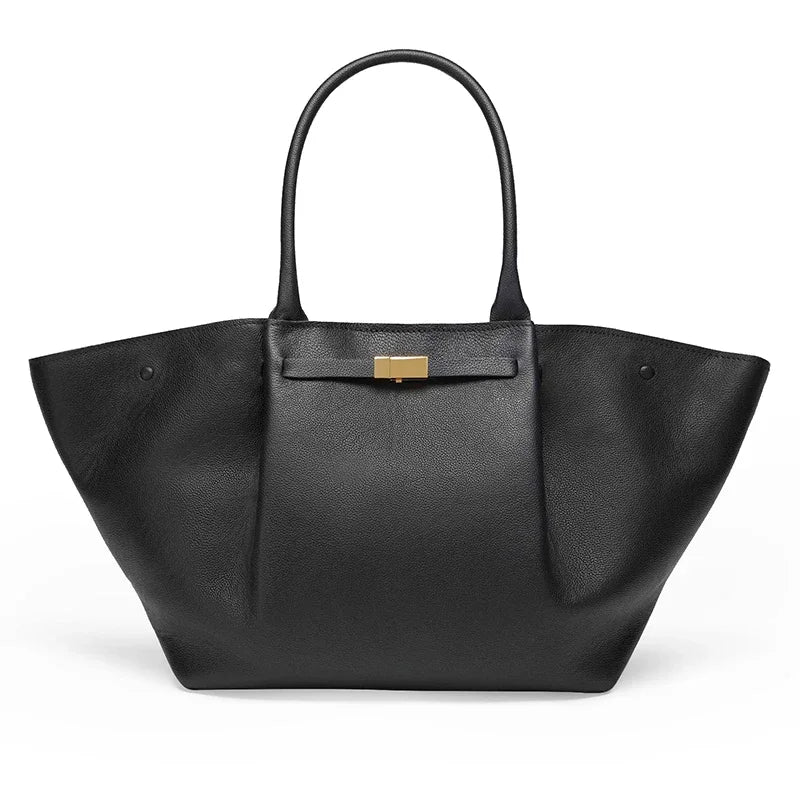 Skanto | Tassa Luksuriøs Overdimensjonert Skulderveske med Gullspenne – Elegant Minimalistisk Tote for Kvinner