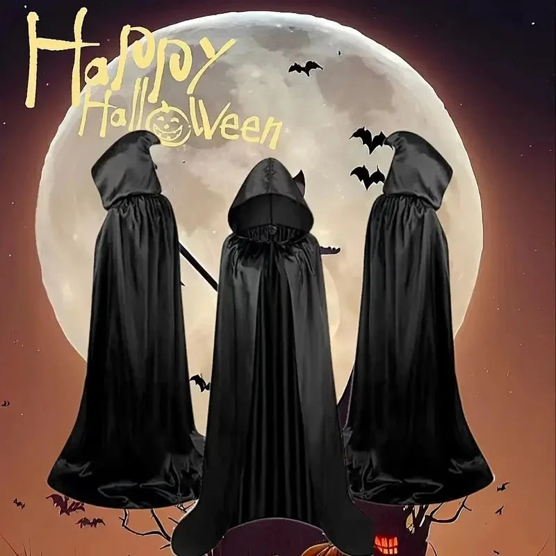 Skanto | Svart kappe med hette – Lang unisex Halloween & cosplay omslag