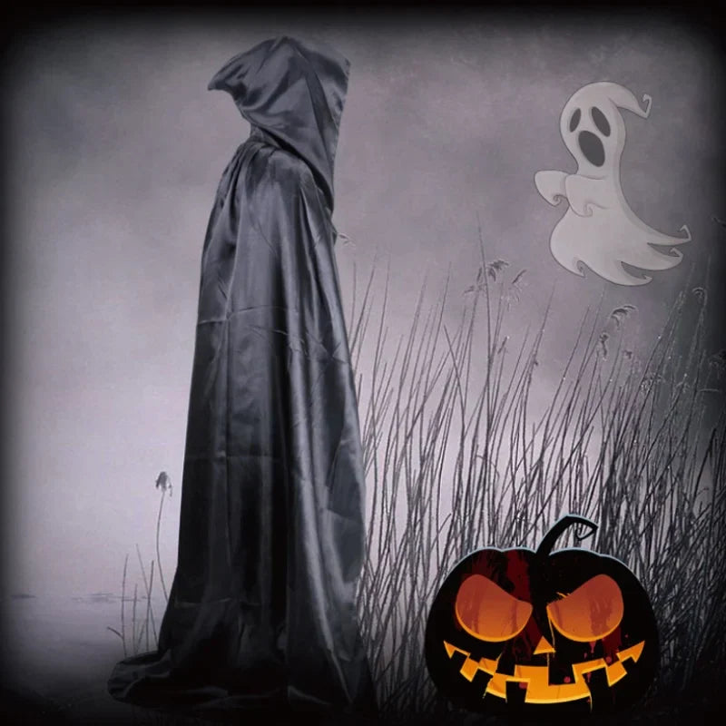 Skanto | Svart kappe med hette – Lang unisex Halloween & cosplay omslag