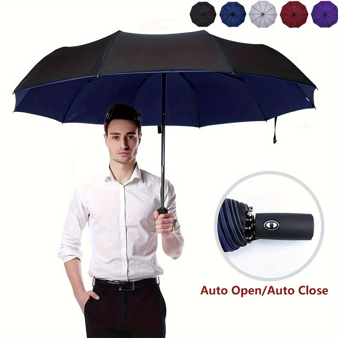 Skanto | Vindtetts reiseregns umbrellas - Robust 10-ribs ramme, Automatisk, Ekstra stort sammenleggbart design med UV-beskyttelse, Dobbelt bruk for solfylt og regnfullt vær