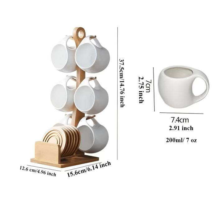 Keramisk Kaffe Krus Sett med Tallerken & Stativ – Stilig og Dekorativ | Perfekt for Kafé og Hjem | Skanto