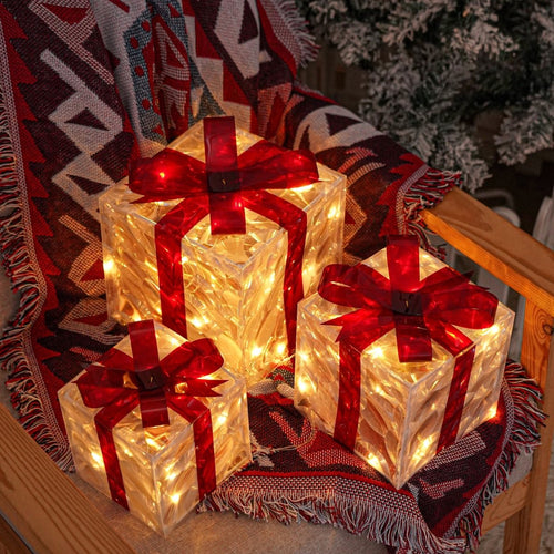 Skanto | Luminous gifts - sett med 3 opplyste bokser - juledekorasjon for innendørs og utendørs