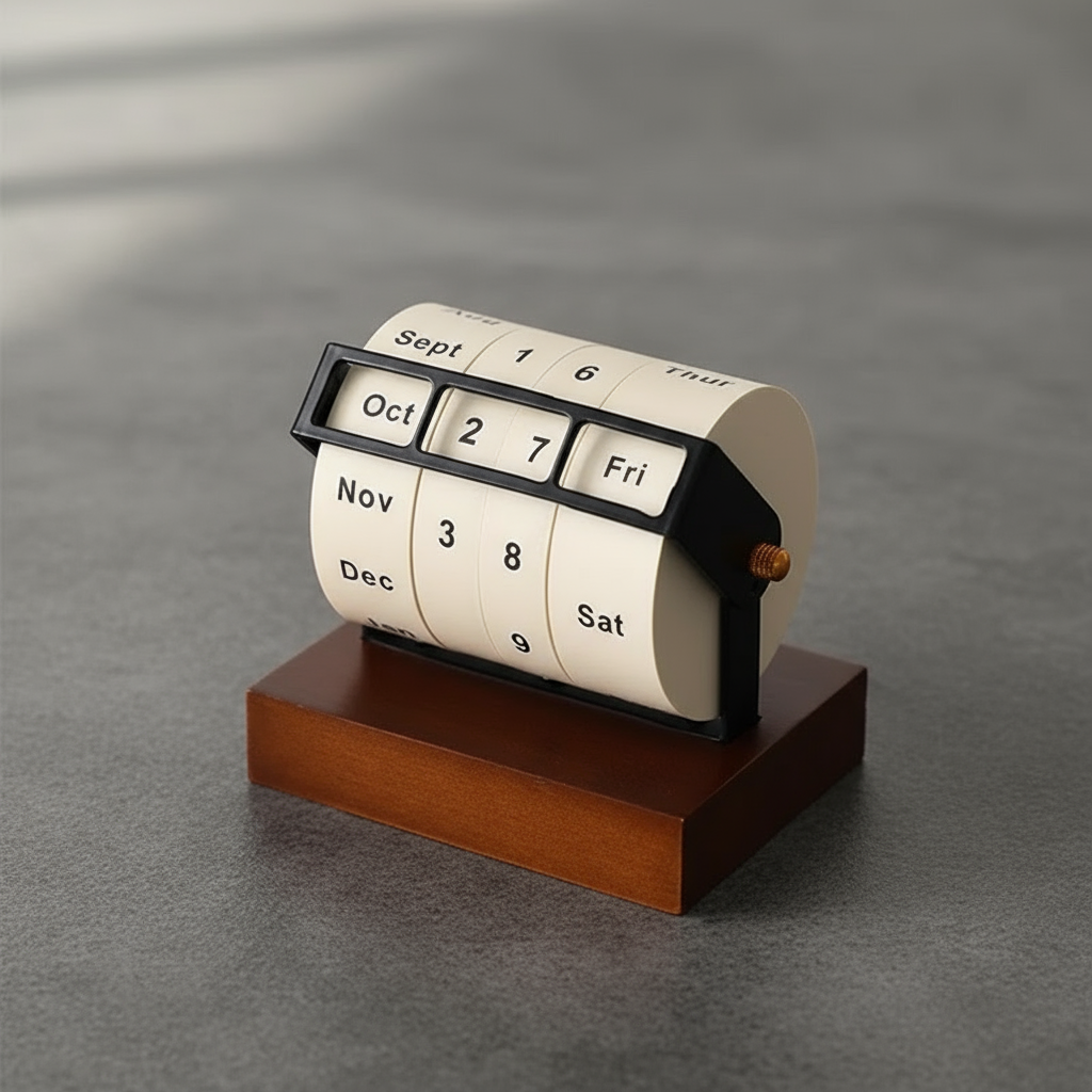 Mid-Century Rotating Wooden Perpetual Desk Calendar | Skanto