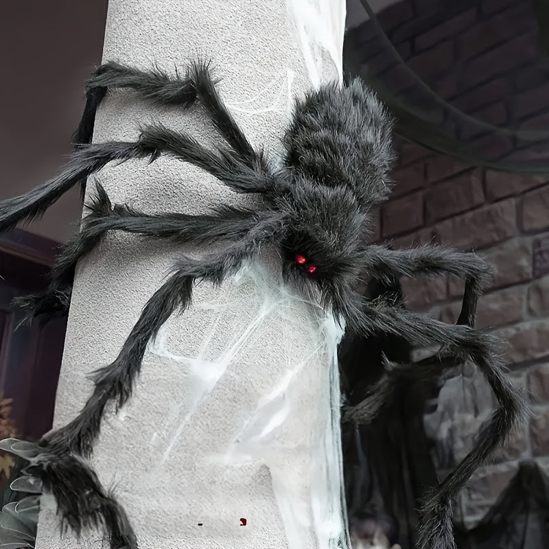 Skanto | WebCreeper Halloween Dekorasjon Sett – 2 Gigantiske Edderkopper 50cm med Deformert Edderkoppnett