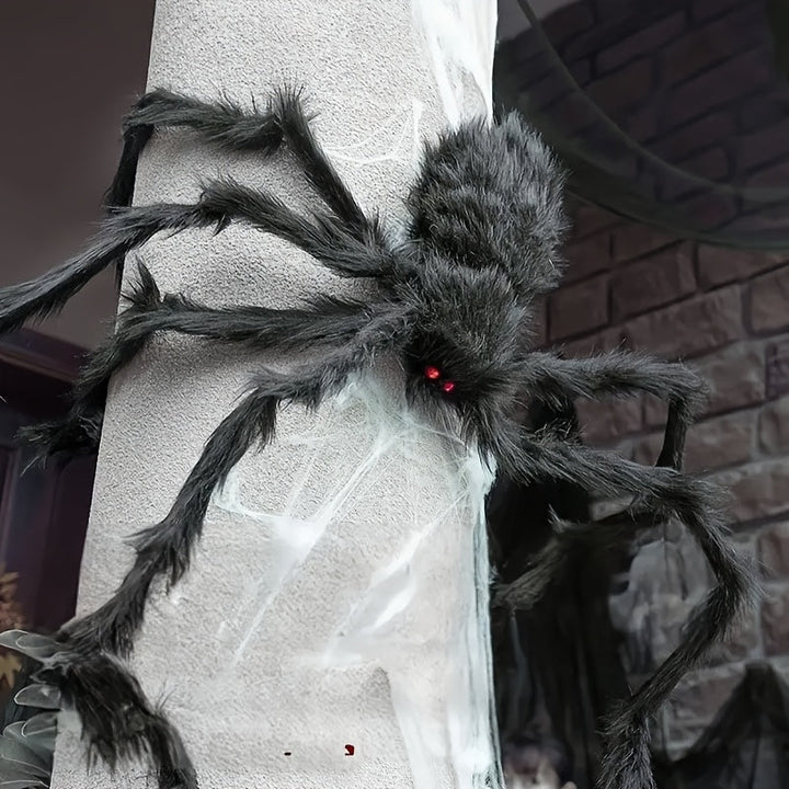 Skanto | WebCreeper Halloween Dekorasjon Sett – 2 Gigantiske Edderkopper 50cm med Deformert Edderkoppnett