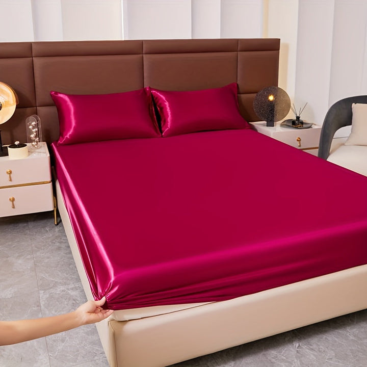 Skanto | 3-delt Satin Spannlaken-set – Inkluderer 1 spannlaken og 2 putetrekk (uten kjerne) – Myk, komfortabel og pustende sengetøy, ensfarget madrasstopp for soverom og gjesterom