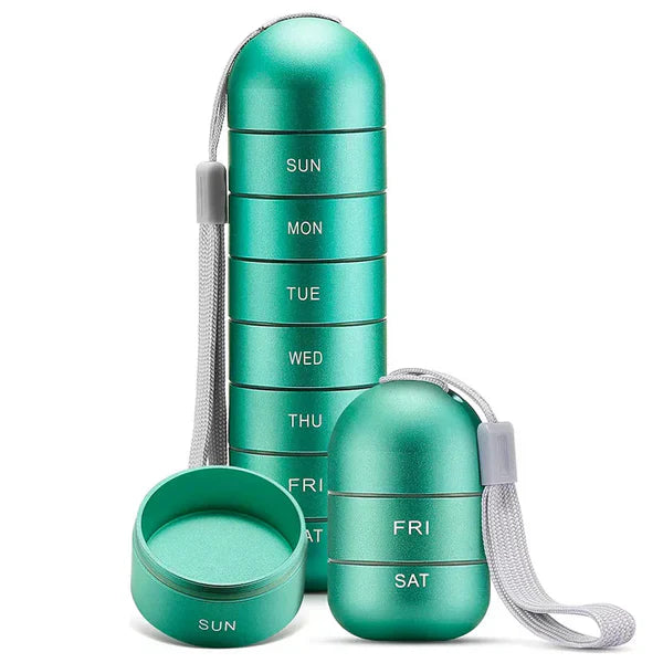 Skanto | MediSafe Weekbox – Vanntett aluminium pilleorganisator med 7 rom