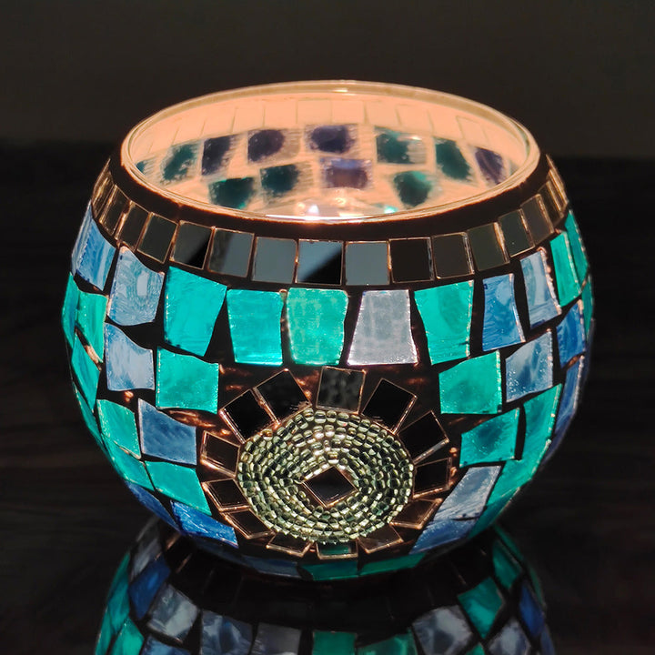 Europeisk Retro Glass Mosaick Te-lysestake