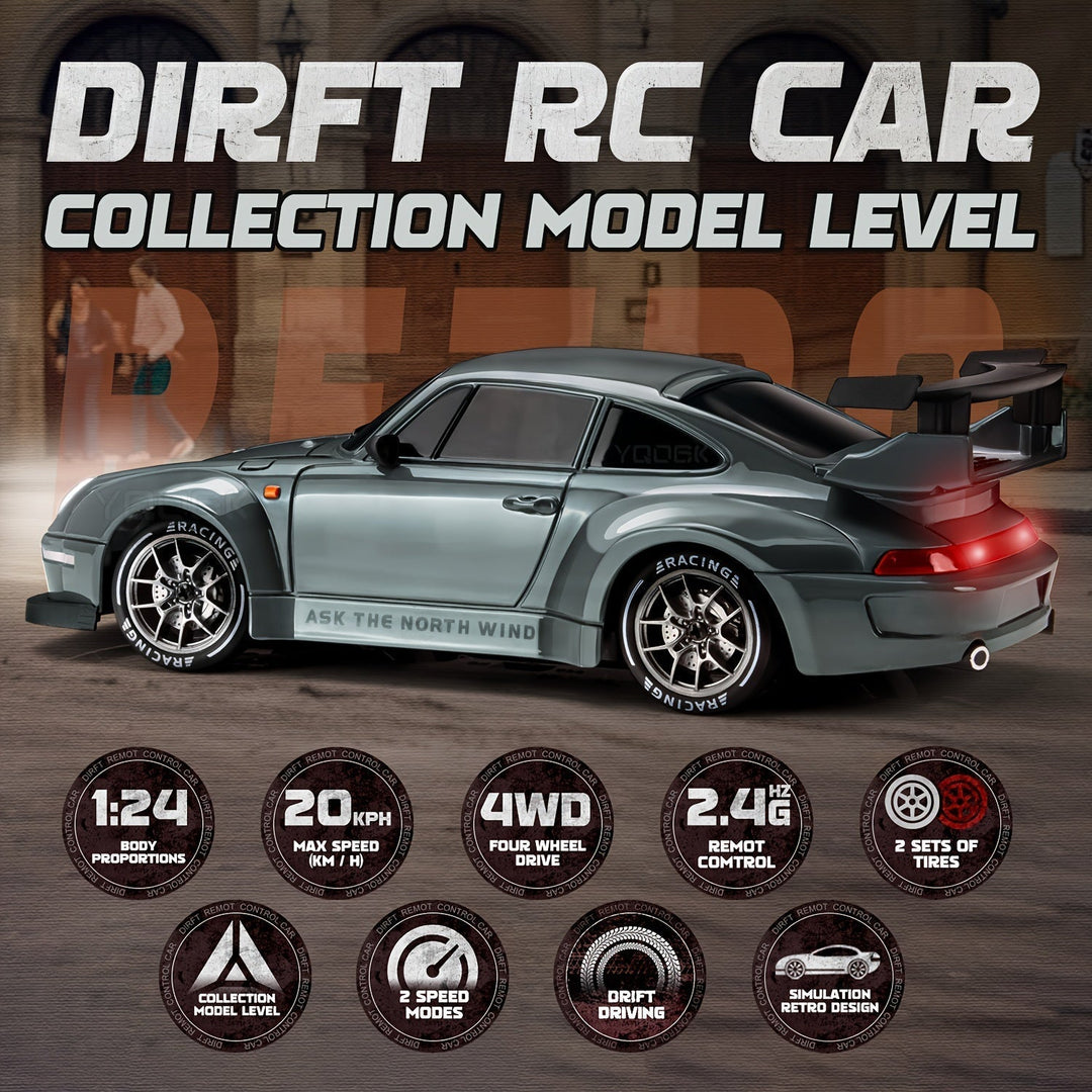 Skanto | Ultimate 1:24 RC Driftcar med LED-hjul – Oppladbar 4WD racing leketøy