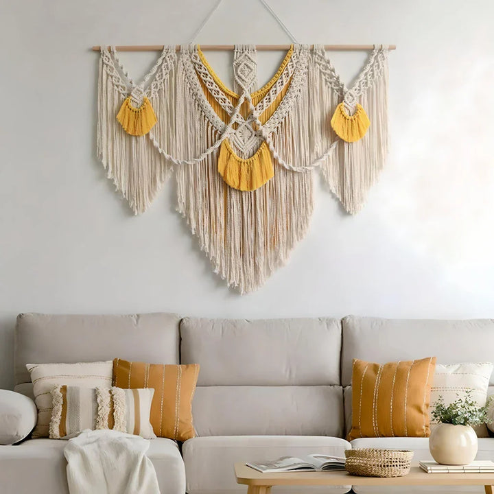 Skanto | Gul Stort Makrame Veggteppe Tapestry