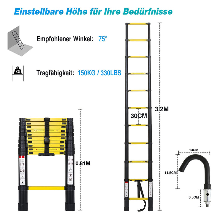 Teleskopisk Stige Aluminium med Avtagbar Krok | Skanto