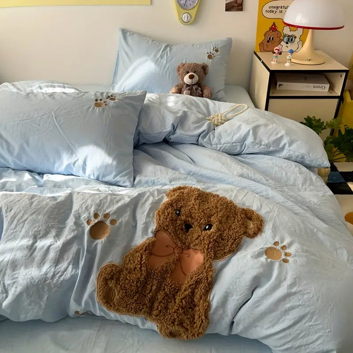Sengesett med teddybjørn – ultramykt og kosete | Inkluderer dynetrekk, laken og 2 putetrekk