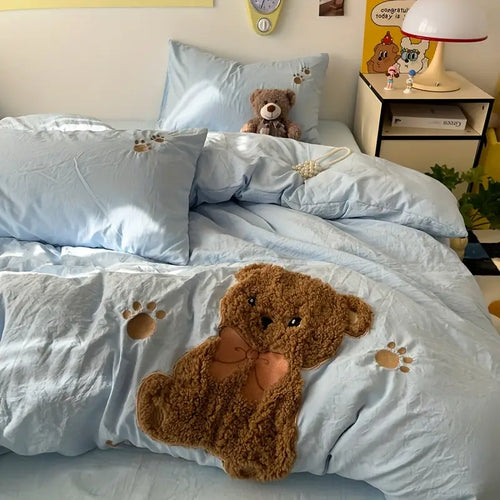 Sengesett med teddybjørn – ultramykt og kosete | Inkluderer dynetrekk, laken og 2 putetrekk