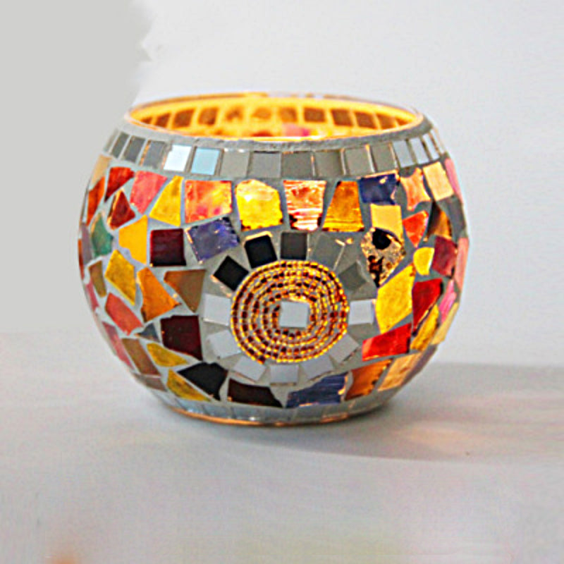 Europeisk Retro Glass Mosaick Te-lysestake