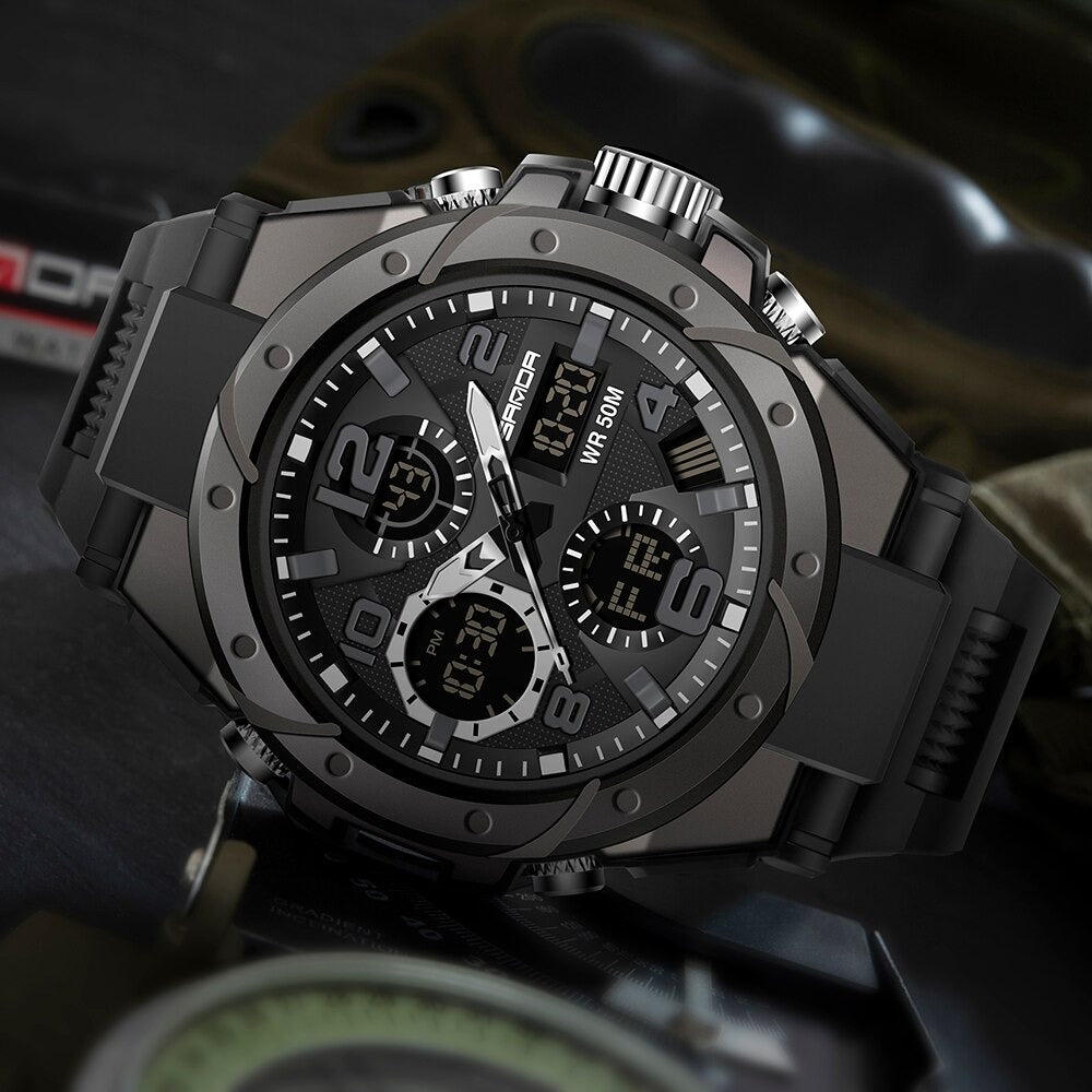 Skanto | TitanGuard Militært Herreklokke – Robust Multifunksjonell Analog & Digital Klokke