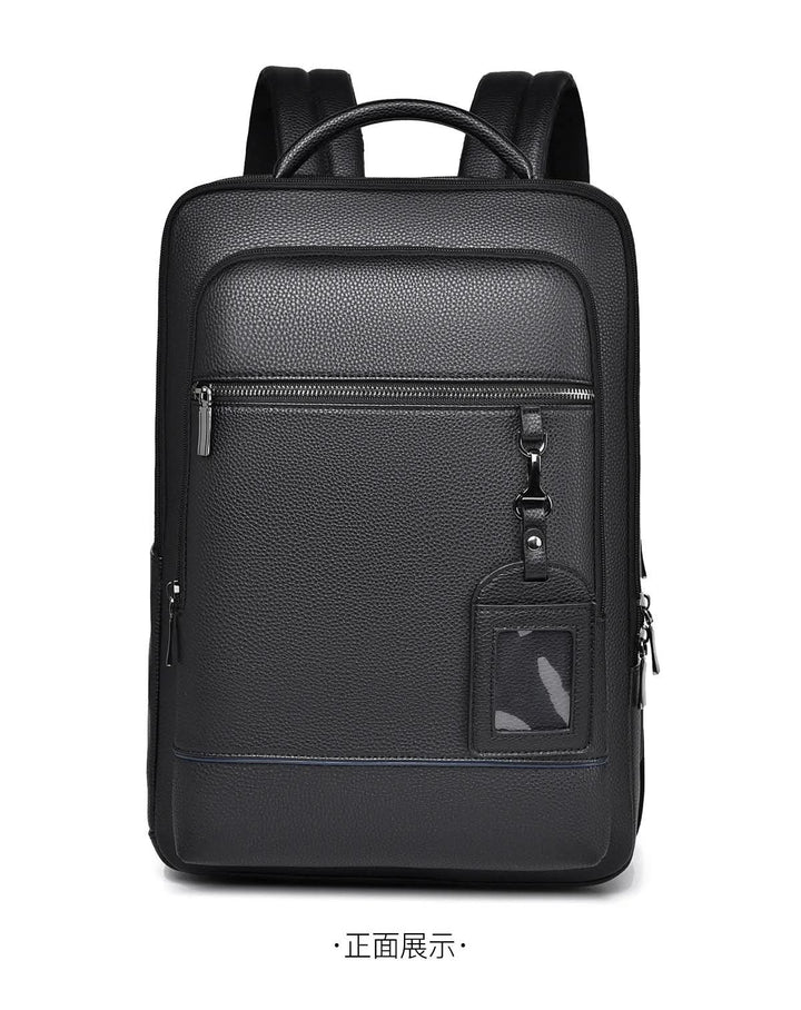 Skanto | Elegant lær ryggsekk for menn/kvinner med USB-port for laptop og hverdagsbruk, 15,6 tommer, svart
