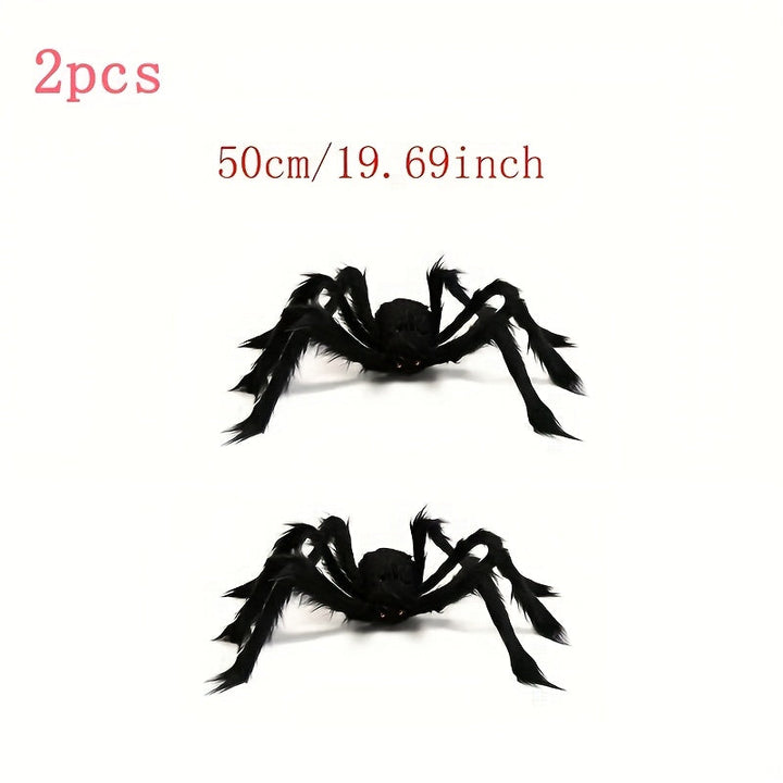 Skanto | WebCreeper Halloween Dekorasjon Sett – 2 Gigantiske Edderkopper 50cm med Deformert Edderkoppnett