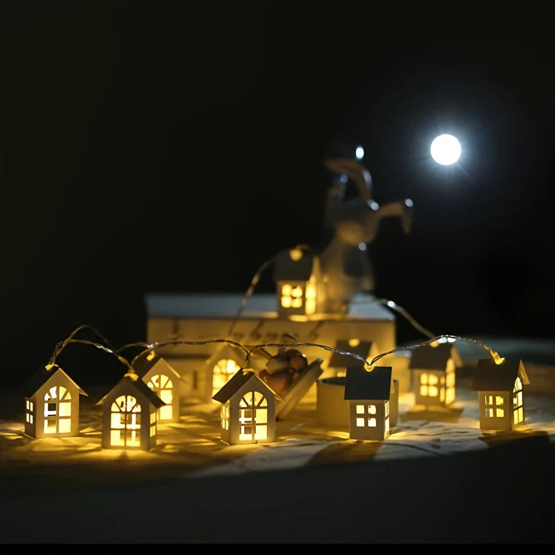 Skanto | LED-eventyrlys med mini hus - Dekorativ julebelysning til innendørs bruk