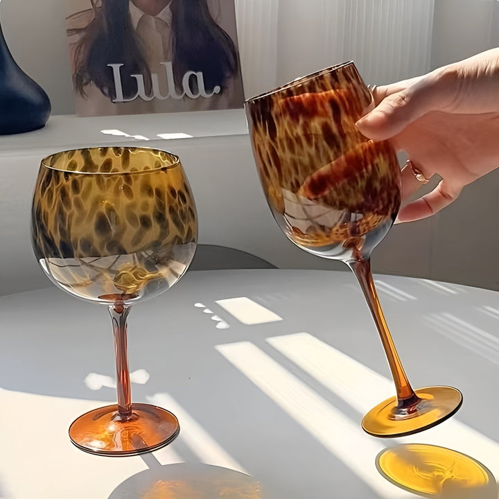Leopardmønstret vinglass – Vintage design i sett med 2 | Perfekt for spesielle anledninger | Skanto