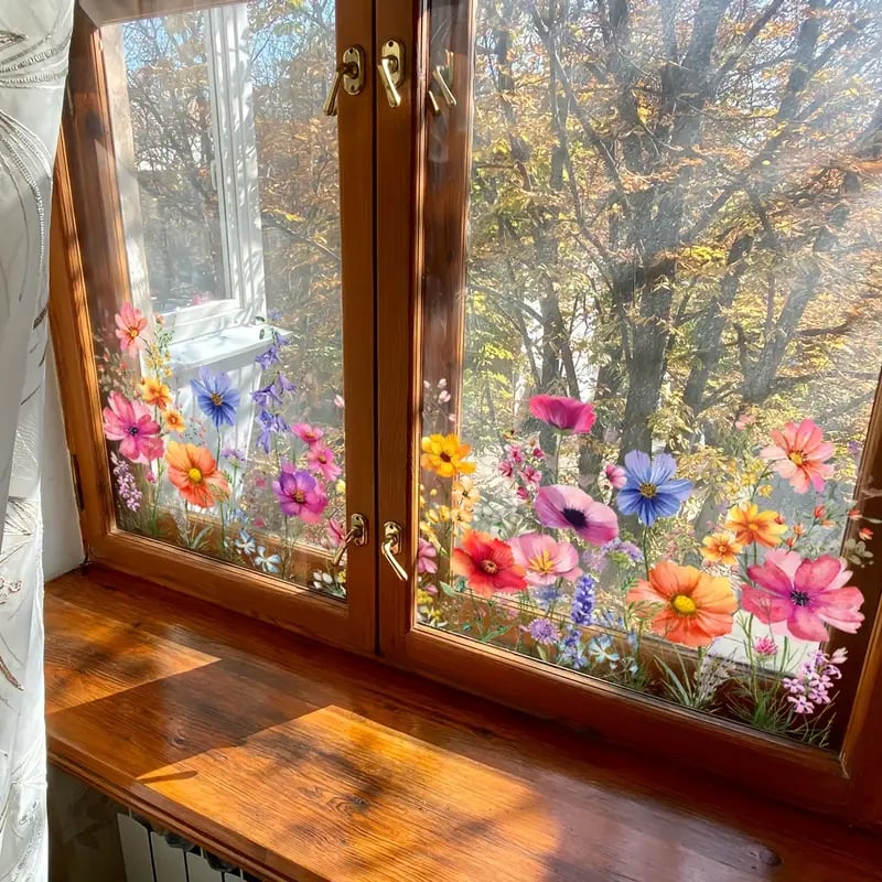 Skanto | 💐 Fargerik Blomsterbukett Vindu Klistremerke 🖼️ (Fjernbar uten å etterlate merker)
