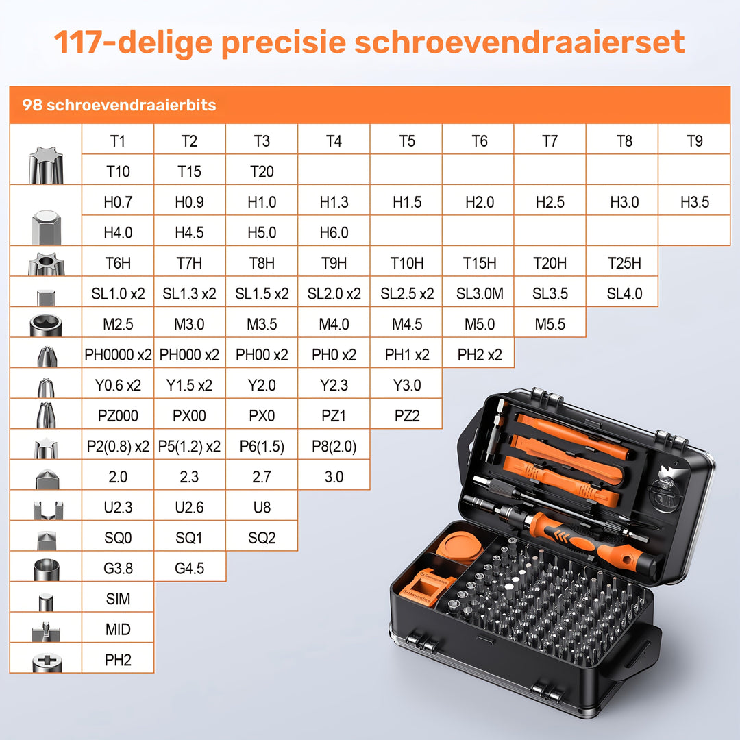 Precision Skrutrekker Sett 117-deler med Bits | Skanto
