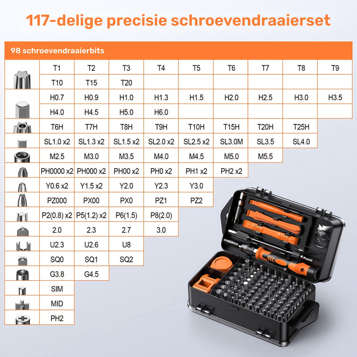 Precision Skrutrekker Sett 117-deler med Bits | Skanto