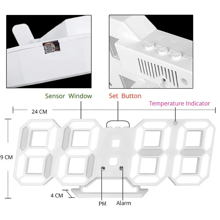 ClariTime 3D LED Veggklokke — Gjenkjenn din stressfrie tid i strålende klarhet når som helst | Skanto