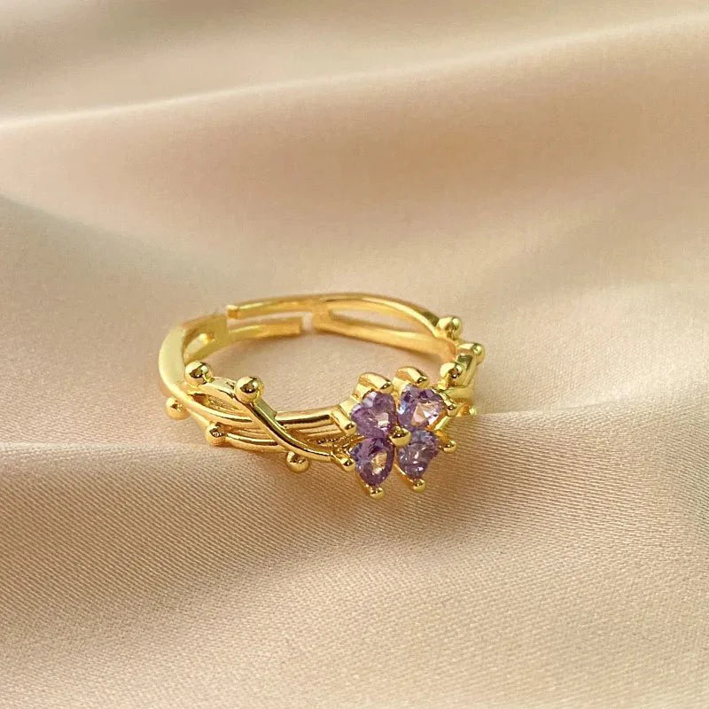 Skanto | Justerbar ametyst lilla blomster ring