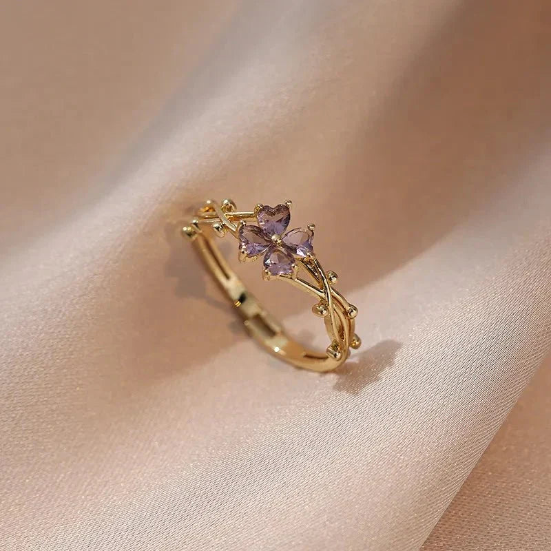 Skanto | Justerbar Ametyst Lilla BlomsterRing