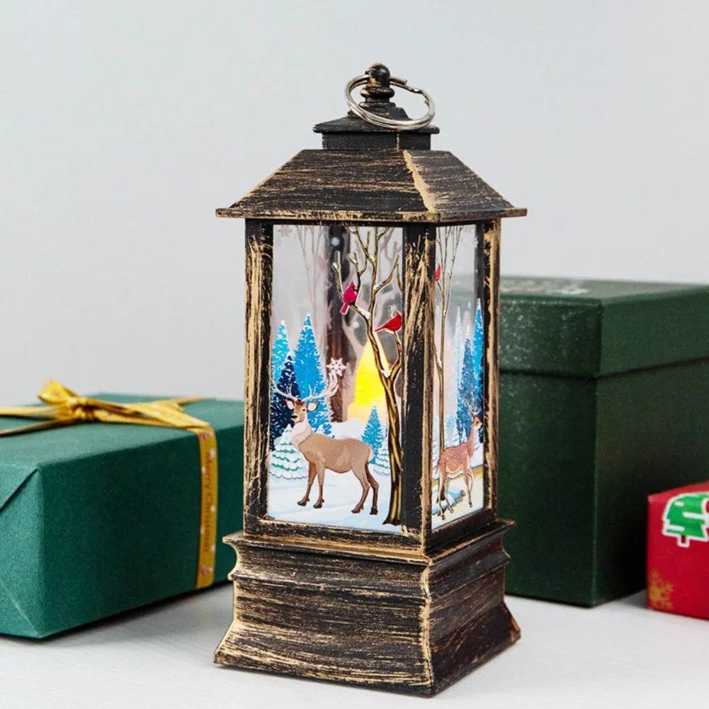 Skanto | Julelys Lys Led Snøreinsdyr Lantern Lys Vintage Slott Julenisse Snømann Hengende Lantern Lampe Nyttårsfeiring Dekorasjon
