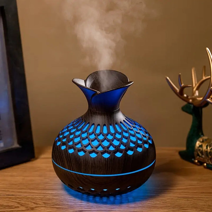 Skanto | Aromaterapi luftfukter med LED – Diffuser i treutseende & nattlys