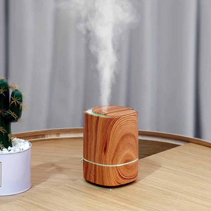 Skanto | Ultralyd Luftfukter med Trelook – Stille Aroma Diffuser med LED & Automatisk Avstenging