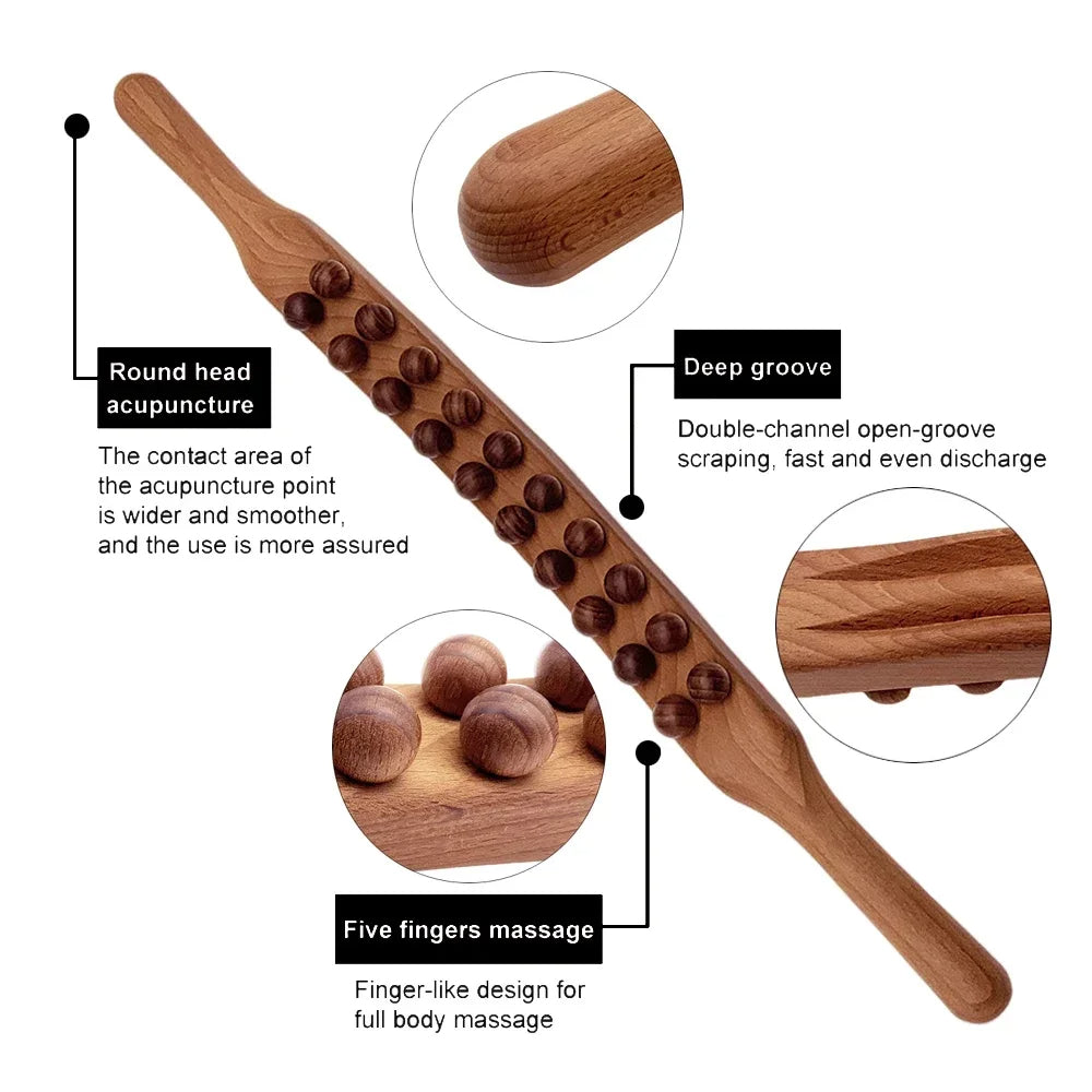 HoutRelax Gua Sha massasjeverktøy – 60 cm massasjeverktøy laget av naturlig tre for dyp muskelavslapning | Skanto