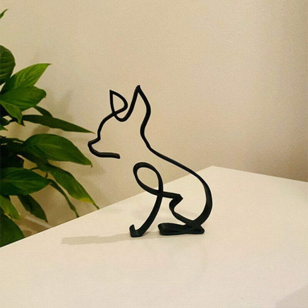 Skanto | Tier Kunst Jern Skulptur Retro Metall svarte linjer katt hund skrivebord ornament