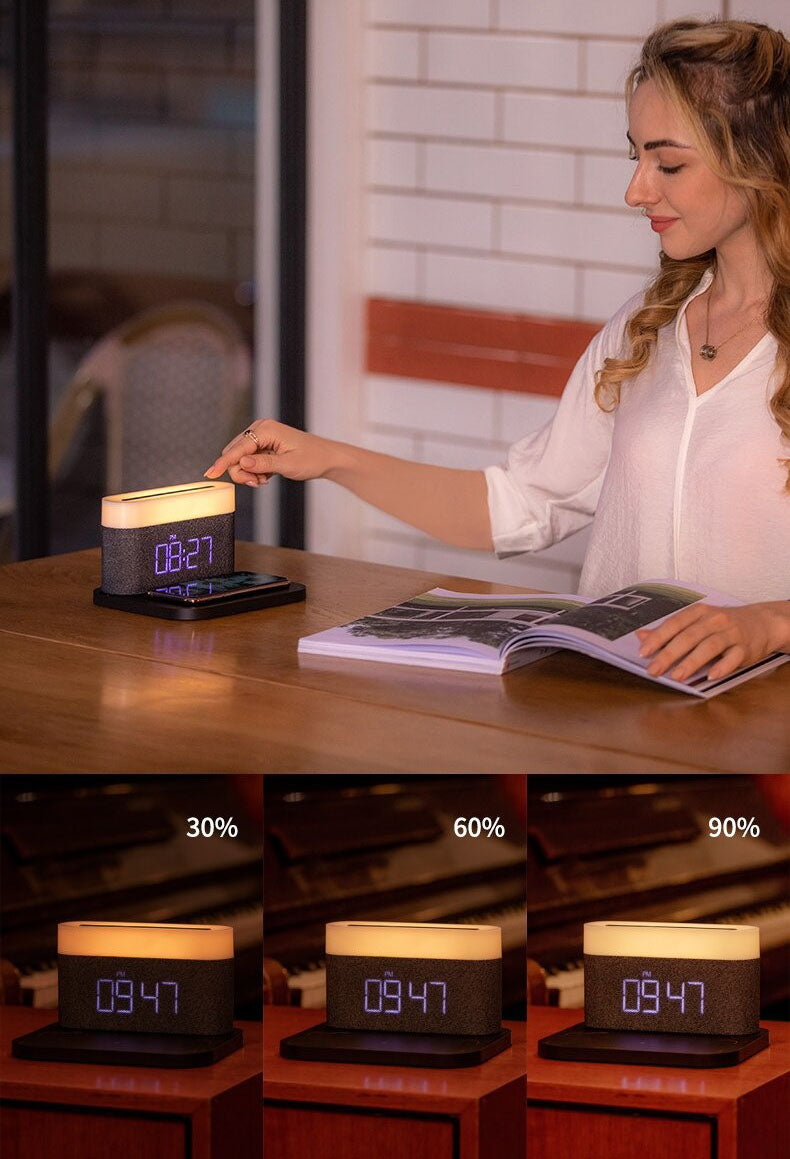 Skanto | 3-i-1 Trådløs Lader, LED Lampe & Digital Vekkerklokke | Rask Lading Dock