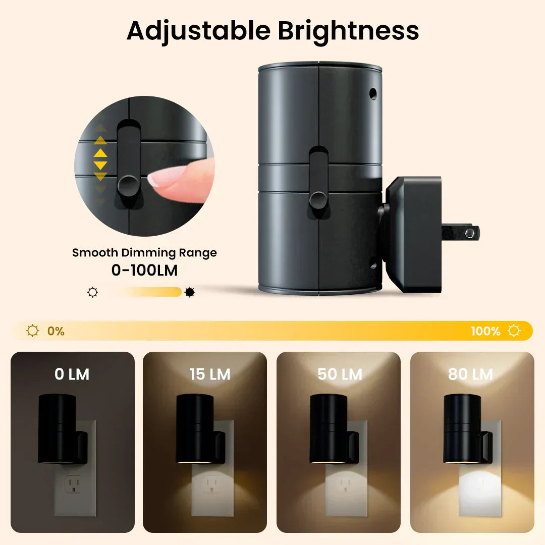 Skanto | Dimmbar plug-in nattlampe med bevegelsessensor - LED-lampe for soverom, ganger og trapper