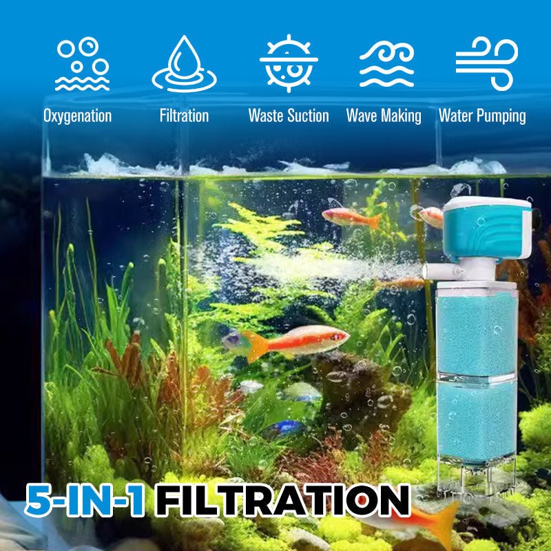 Skanto | AQUAFLOW 5-IN-1 – Krystallklart vann & Automatisk rengjøring for akvarier