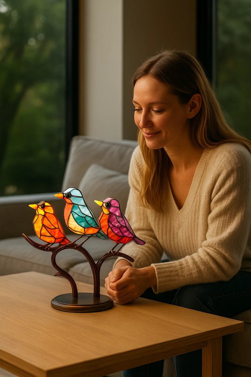 Skanto | ARTISANFINCH – Håndlaget Fargerik Akryl Fuglestatue for Dekor