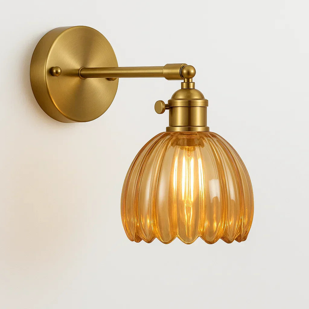 Skanto | Retro Vegglampe med Tulipan Glasskygge | Vintage Stil