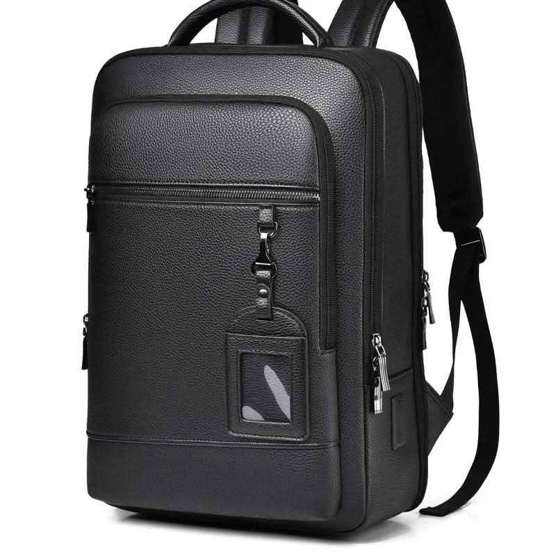 Eleganter Lederrucksack for Damen og Herren med USB-anschluss for laptop og täglichen bruk, 15,6 Zoll, schwarz