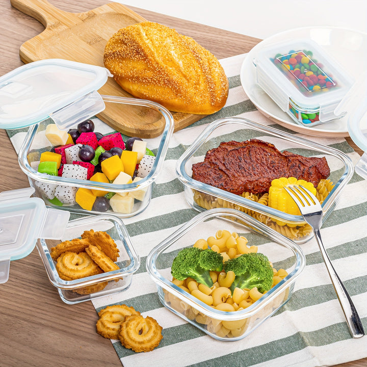 Skanto | 8-Pack Glass Matboksbeholdere – Lufttette Måltid Forberedelse Bento-bokser med lekkasjesikre, låsbare lokk, mikrobølgeovn-, ovn-, fryse- og oppvaskmaskinsikre, BPA-frie