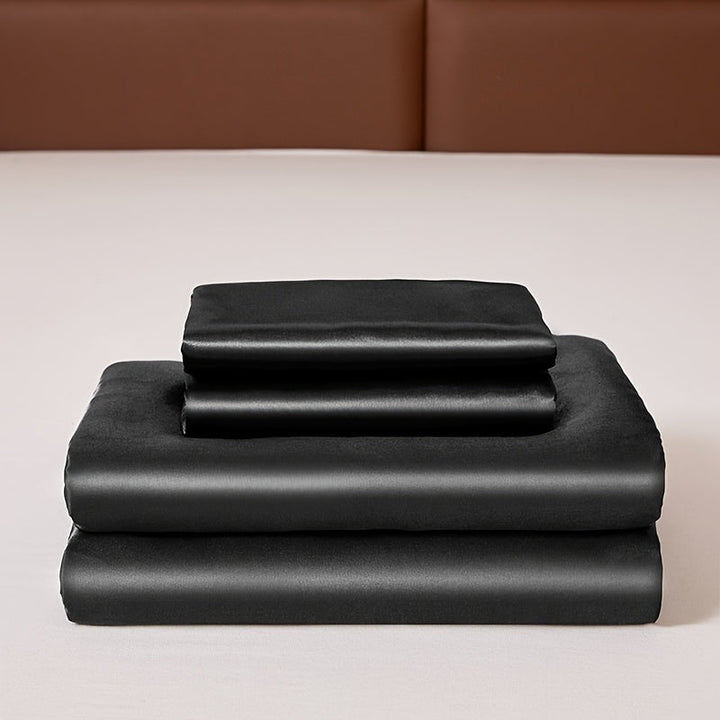 Skanto | 3-delt Satin Spannlaken-set – Inkluderer 1 spannlaken og 2 putetrekk (uten kjerne) – Myk, komfortabel og pustende sengetøy, ensfarget madrasstopp for soverom og gjesterom
