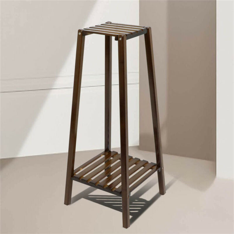 Skanto | 2 Tier Høy Plante Stativ Pottholder Lite Rom Bord Hage Blomsterpotte Brun