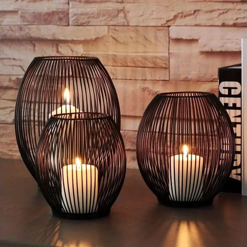 Skanto | Set with 3 vintage black metal lantern candelabras