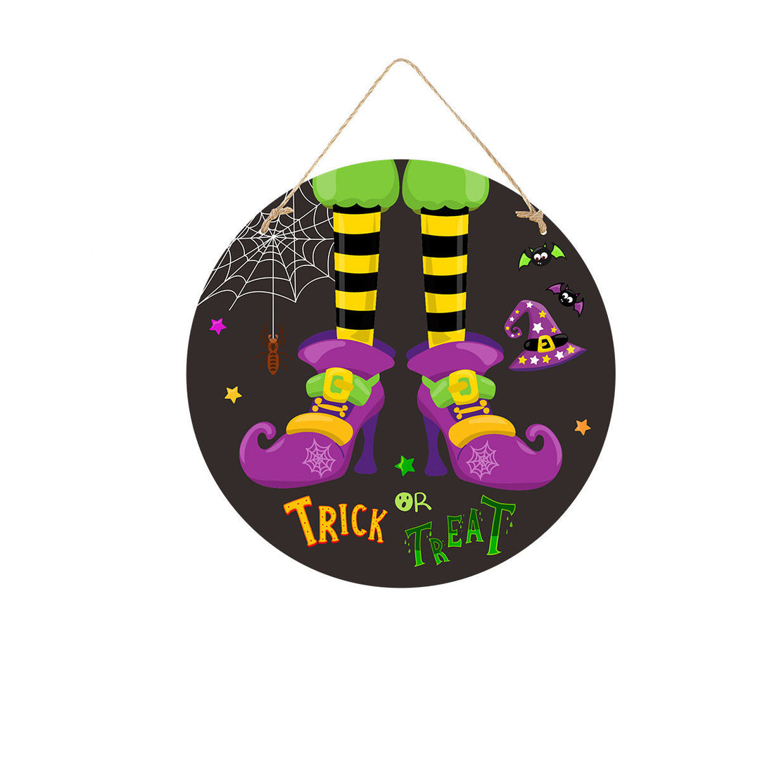 Skanto | Halloween Dørskilt – Trelook Plater med Lanterne, Hodeskalle og heksedesign