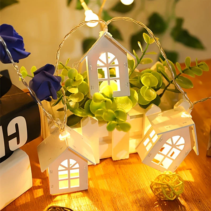 Skanto | LED-eventyrlys med mini hus - Dekorativ julebelysning til innendørs bruk