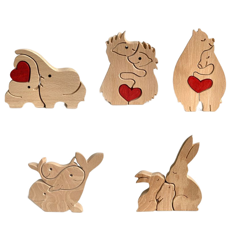 Skanto | Søtt dyrefamilie ornament, tre puslespill figur - 🎁Kjærlighetsgave