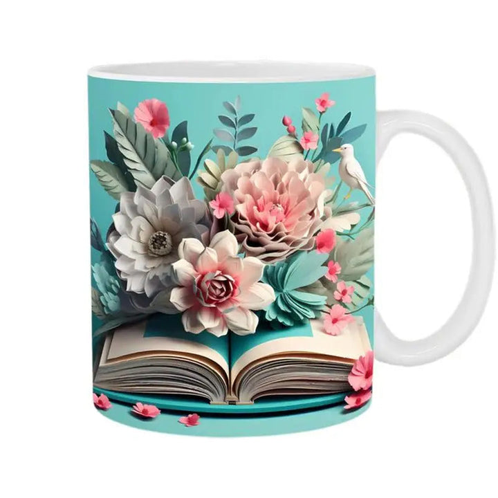 3D Kunstnerisk Vakker Floral Bøker Kaffe Krus - Bokelsker Gave | Skanto